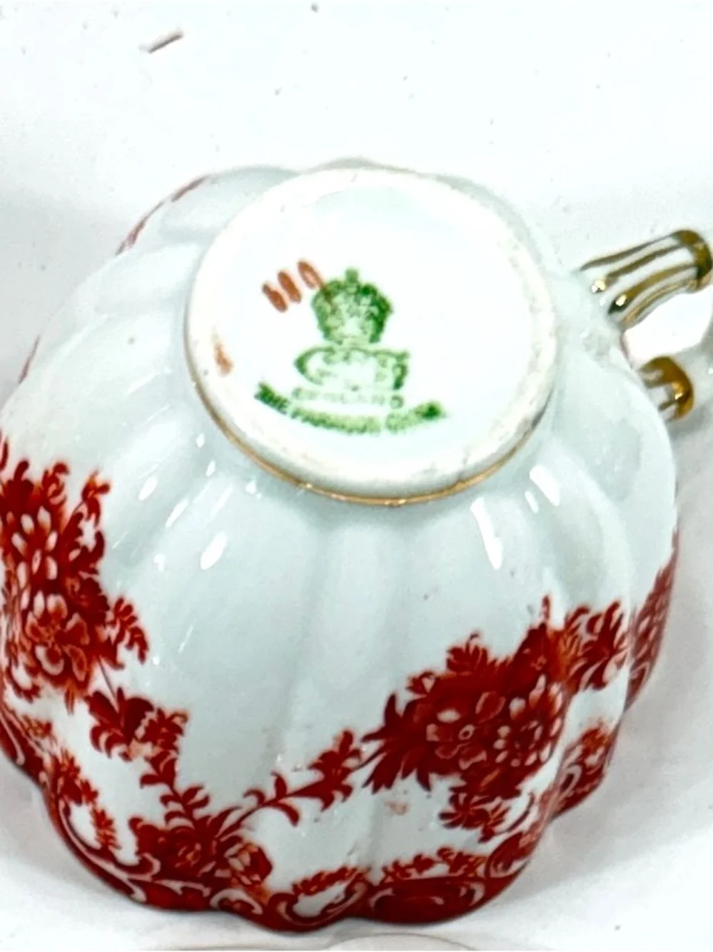 2x Rare Paragon China Trios Antique 1920s Iron Red Gold Floral Tea Cup Sets 689